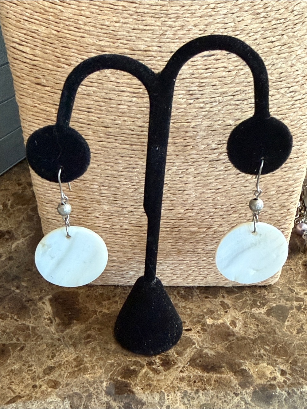 White mother of pearl Shell Disc Drop Earrings